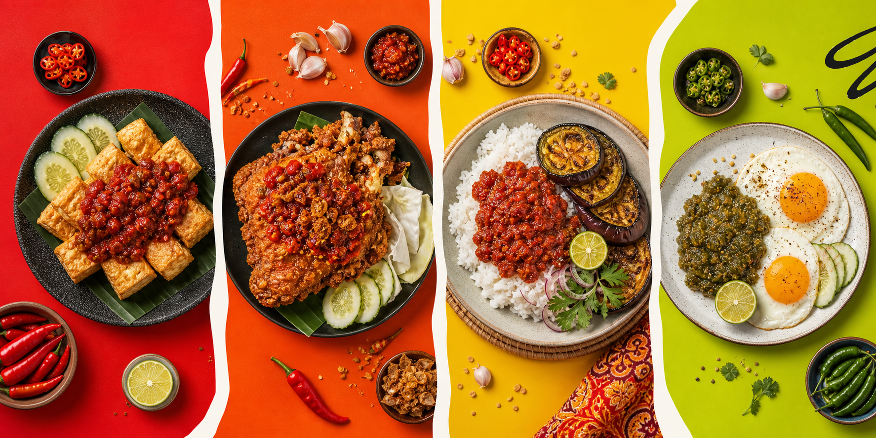 Four colourful meal ideas served with SambalDeso
